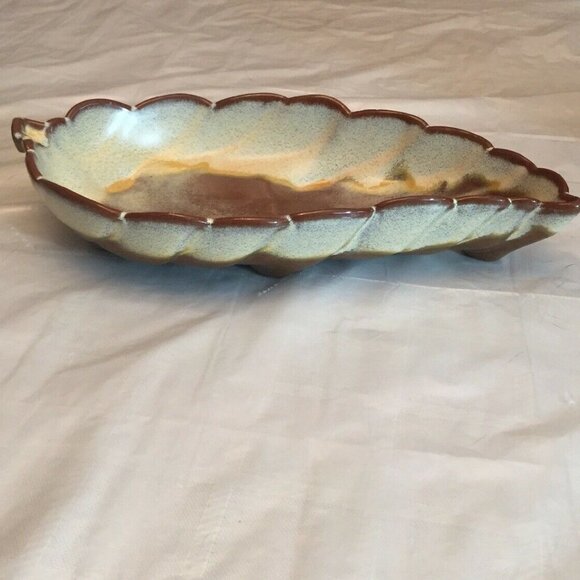 Vintage Frankoma Pottery Leaf Dish #225 Desert Gold 9” Long 4.5” Wide Footed - Picture 10 of 12